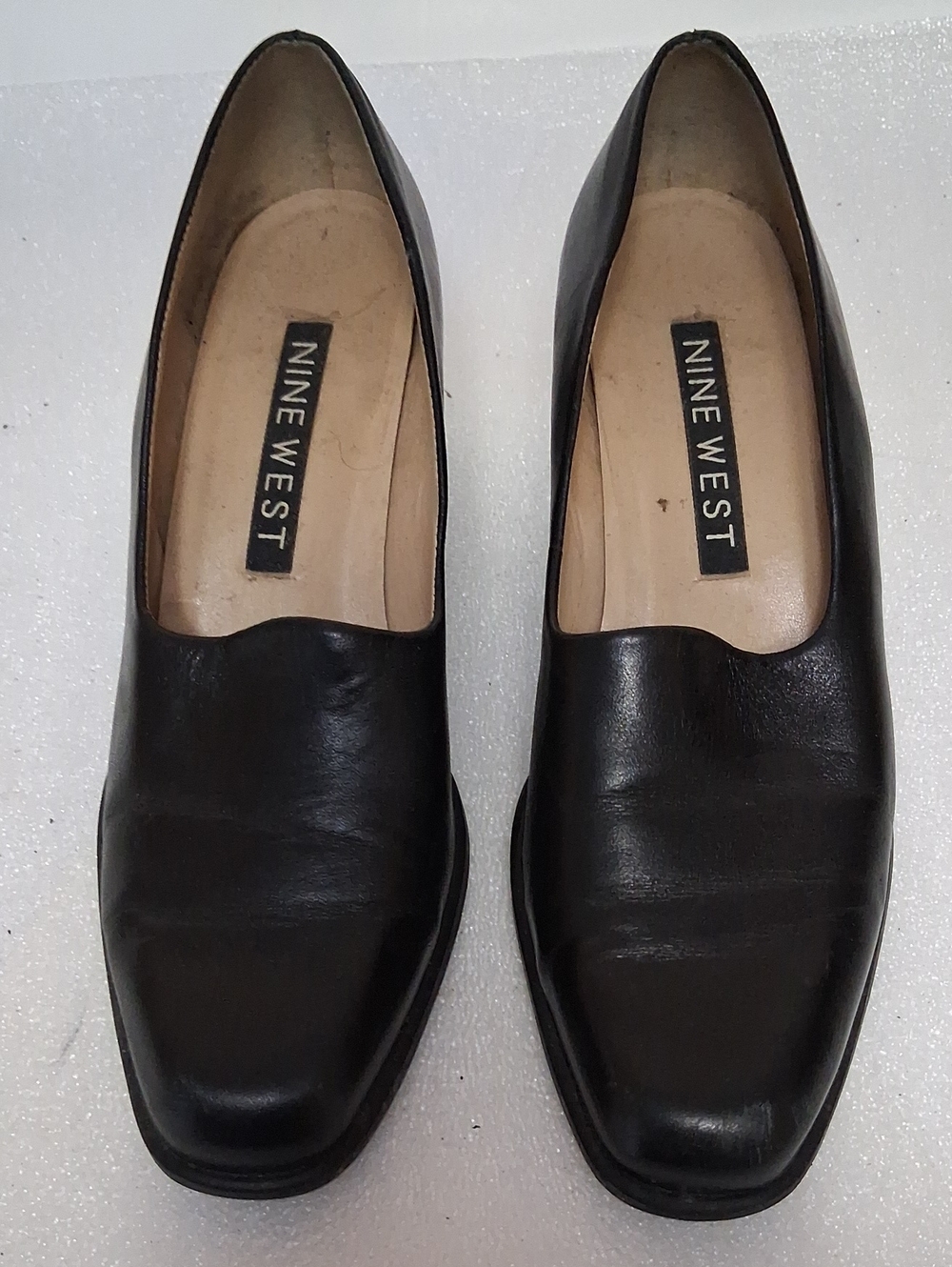 Nine West Black Leather Slip-On Square-Toe Loafers